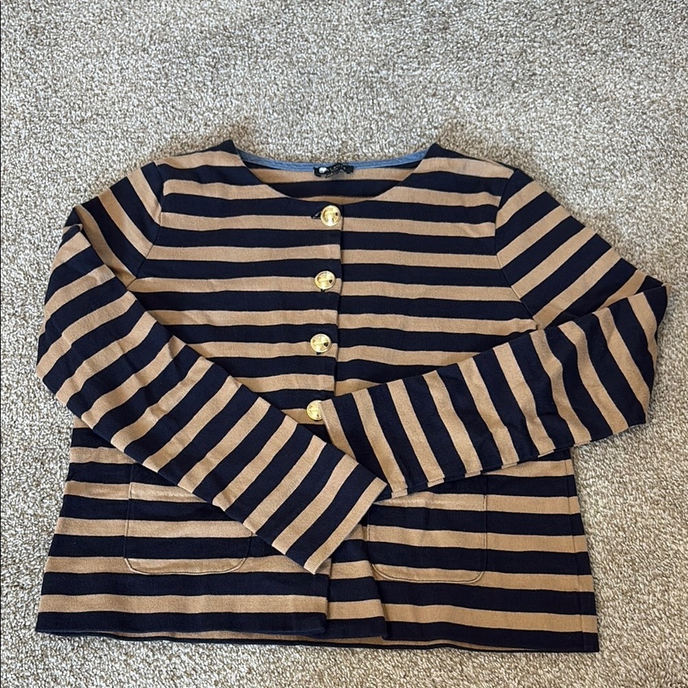 TALBOTS NWOT STRIPED NAVY/TAN LADY JACKET SWEATER SIZE P